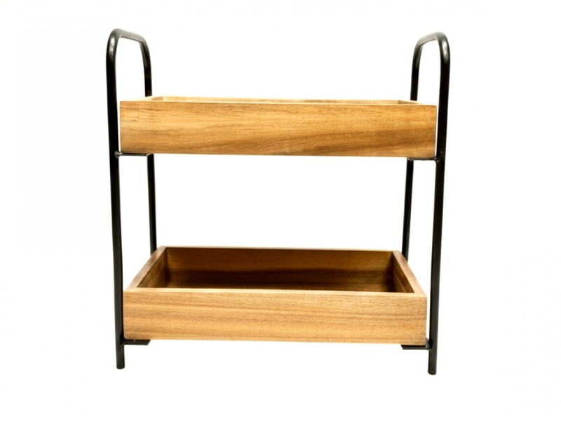 Handcrafted Superior KD Acacia 2-Tier Kitchen Shelf with Metal Frame
